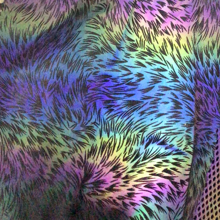 Black rainbow Colored Reflecting Colorful Sun Flower Print High Light Retro Reflective Polyester Spandex Fabric for Clothing