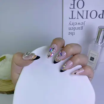 Easy to Use Painting Gel Nail Art Set 24pcs French Tip Press on Nails with Jelly Glue