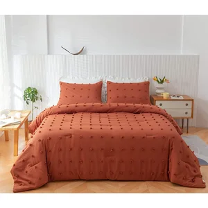 Pom Pom 3 Pieces King Size Embroidery Chic Dots Tufted Fluffy Bedroom Comforter Set Cotton Quilt