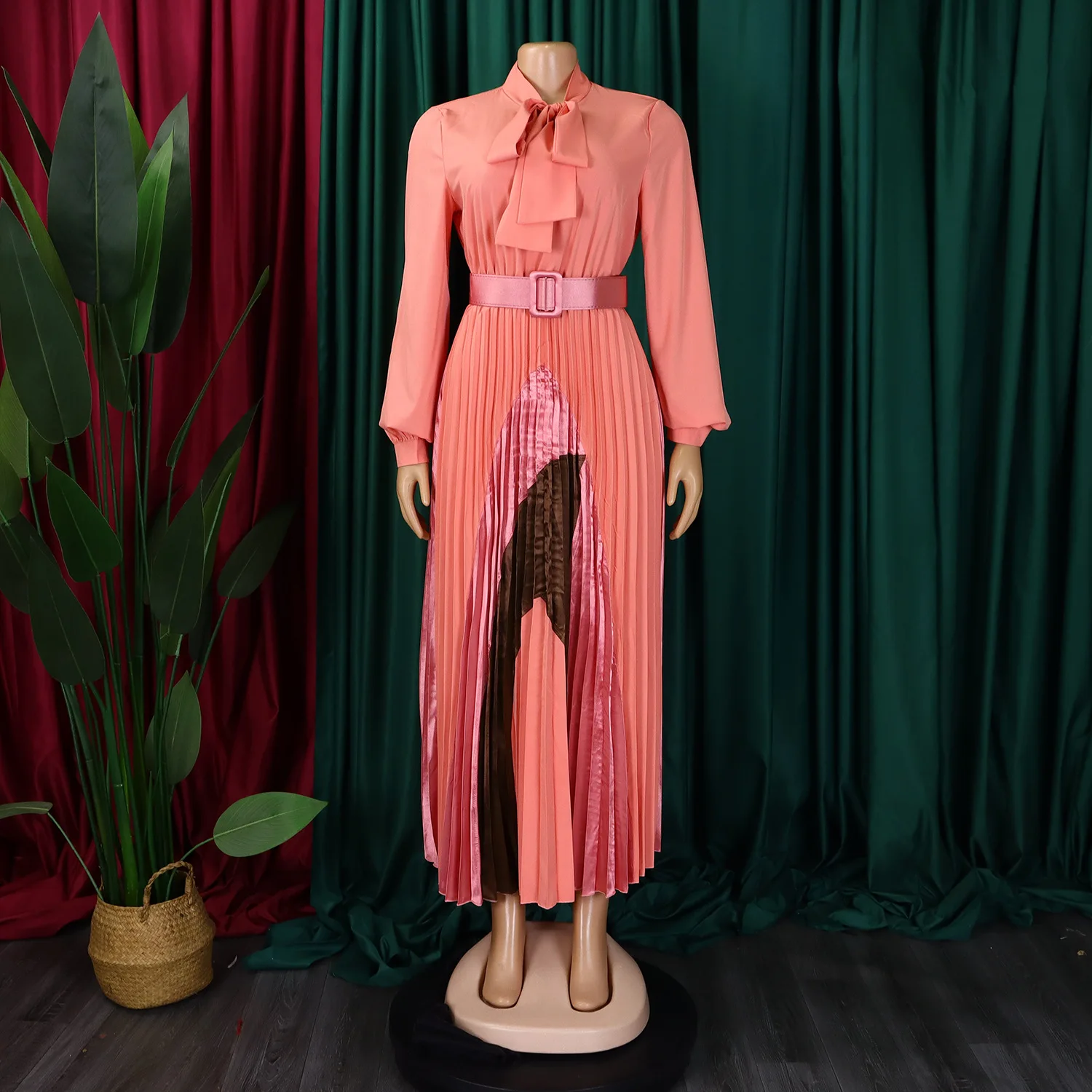 European and American Women's New Style Fashion Elegant Dress Color Block  High Waist Lace up Dress Plus Size Commuting Dress| Alibaba.com
