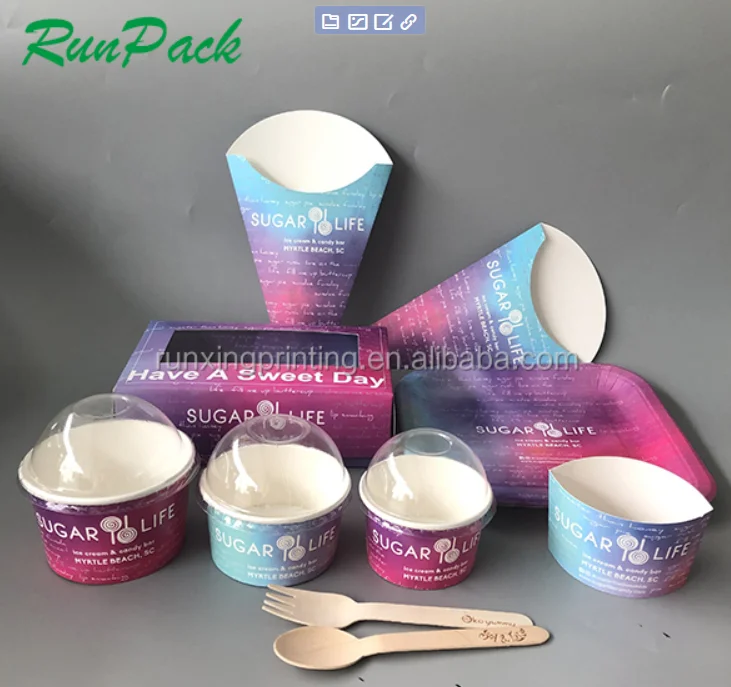 Disposable Mini Ice Cream Cup with Plastic Lid 10 oz