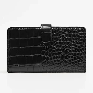 Custom Luxury PU Croc Leather Black Ladies Billfold Card Holder Wallet Money Purse for Women
