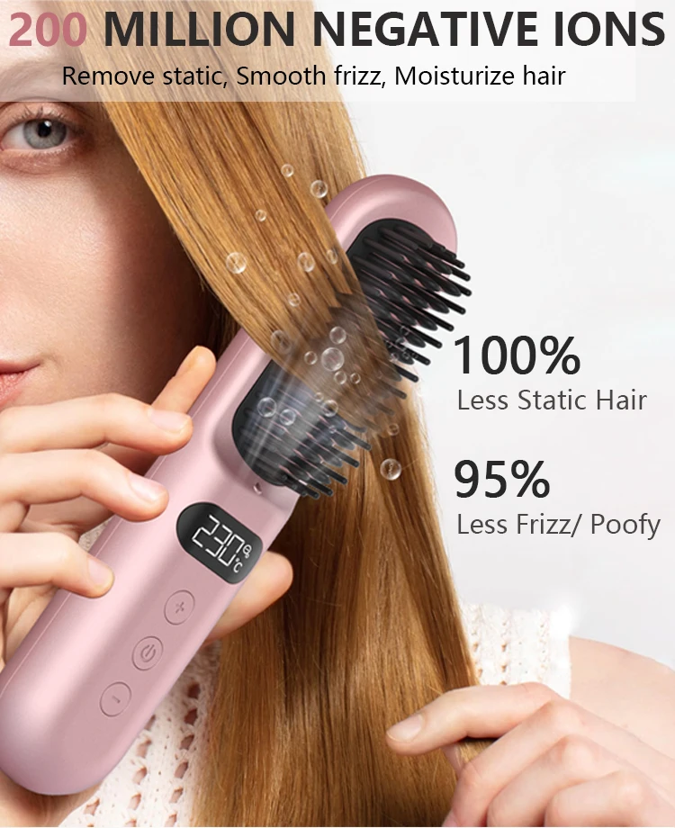 Wireless Portable New Hair Straightener Negative Ion Ceramic Hair Straightener Comb Brush Heated