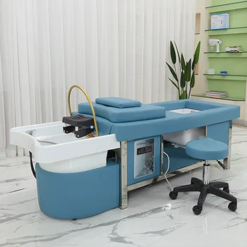 Salon Spa Water Circulation Hair Washing Massage Chair Nursing Thai Shampoo Beds With Foot Bath Tub