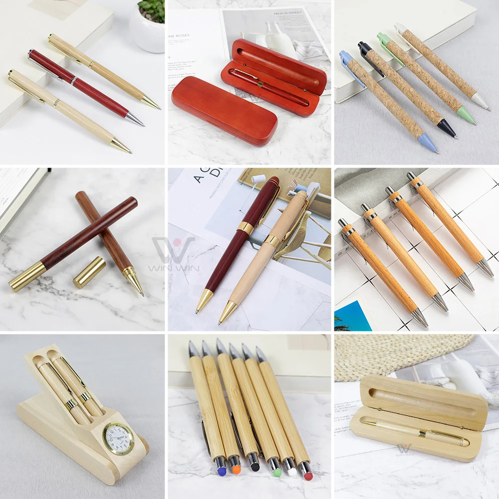Eco Friendly Cherry Ballpoint Pen with Logo in Matching Wood Gift Box Wooden Pen With Wooden Case