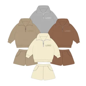 Summer New Fashion Baby Outfits Stand Collar Zipper Children's Sets Plain Customized Clothing