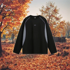 Autumn Men's Trendy Brand Long-Sleeved Sunscreen Sports T-Shirt Sweatshirt Comfortable Breathable Embroidered Contrast Solid