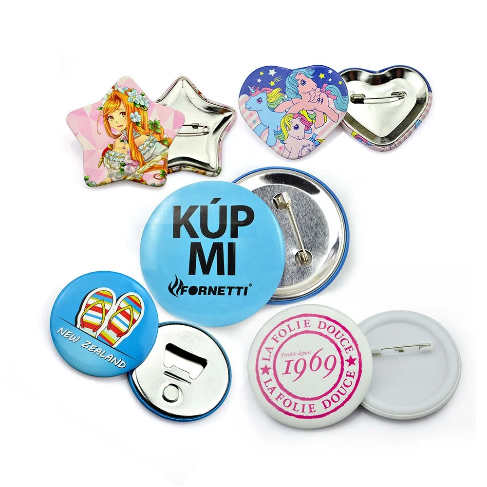 Round Pin Button Tinplate Badge Custom Made Cheap Promotional Anime Button Badge Cutter Love Shape Heart