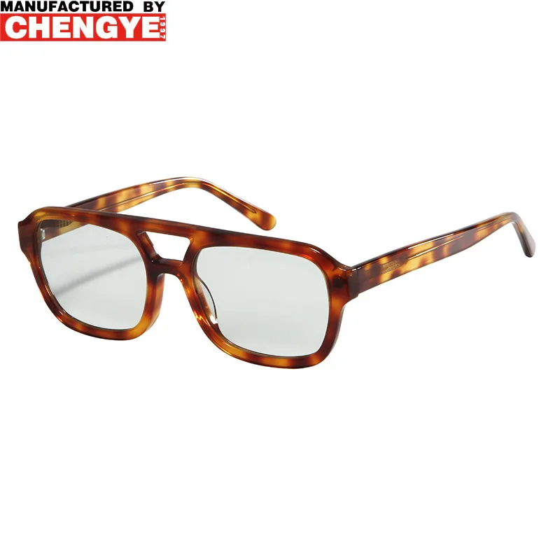 2025 CR39 Double Bridge Square Lenses Green/Yellow/Pink Acetate Polarized Sunglasses Gray Tortoiseshell Frames for Men Women