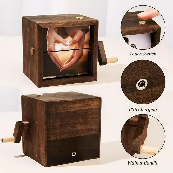 Flip Book Photo Machine Cube Wooden Box 2025 Custom Memory Cube 8 Pages With Light Customized