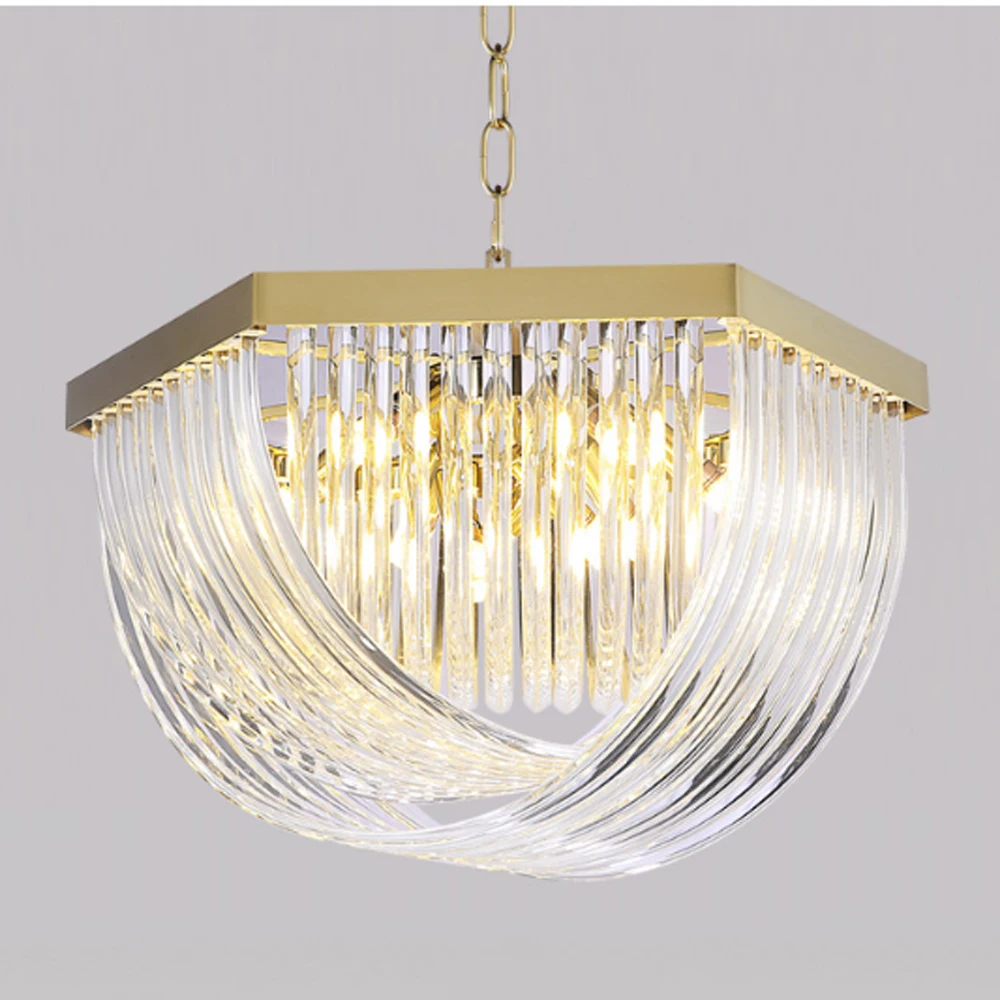 Meerosee Post Modern Ceiling Pendant Light Gold Metal Hanging Chandelier Light with Spiral Crystal MD86779