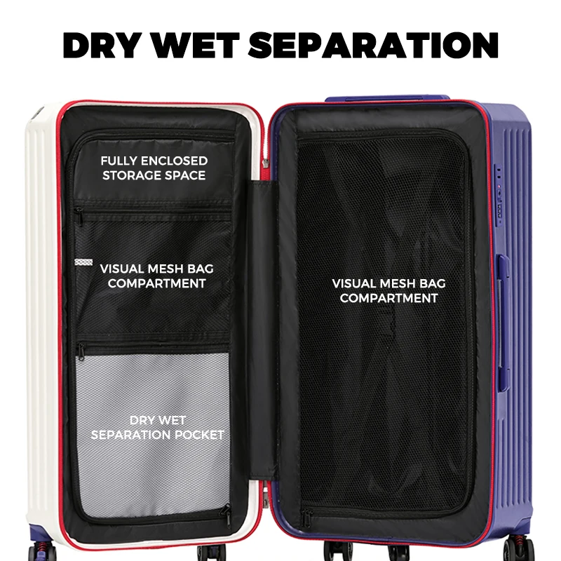 Large Capacity 32 Inch Front Open Suitcase Lightweight Durable TSA Password Lock Waterproof Zipper Luggage with USB Travel case