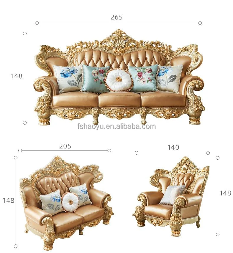 Four Seat Luxury Tufted European Style Villa Sofa Set,Antique Wooden