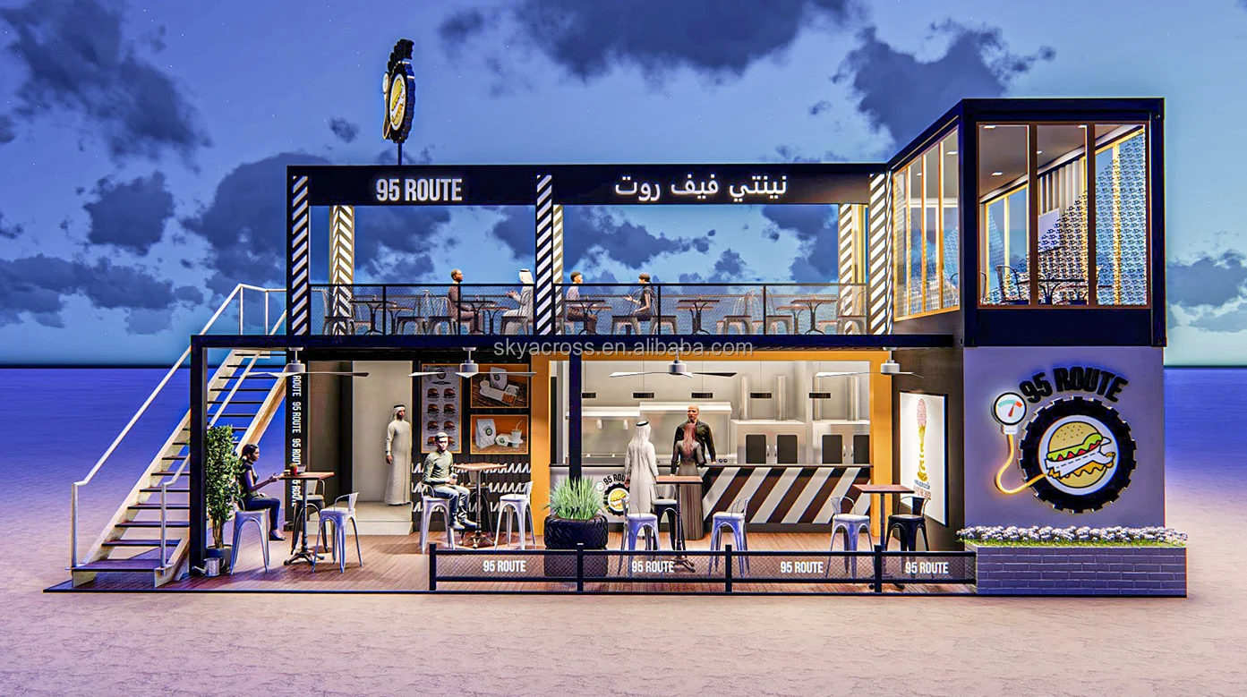 20ft Mobile Container Shop Buildings Restaurant Designer Fast Food Kiosk Prefabricated Indoor bar Design for Sale