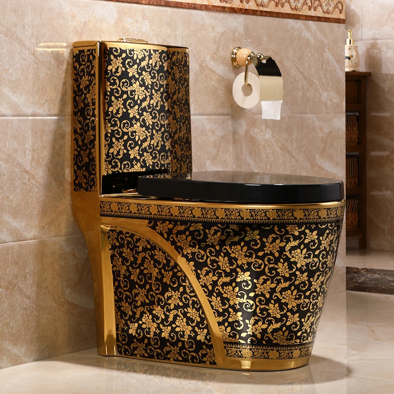 Hot Sale Elegant Bathroom Sanitary Wares Set Black And Gold Toilet And
