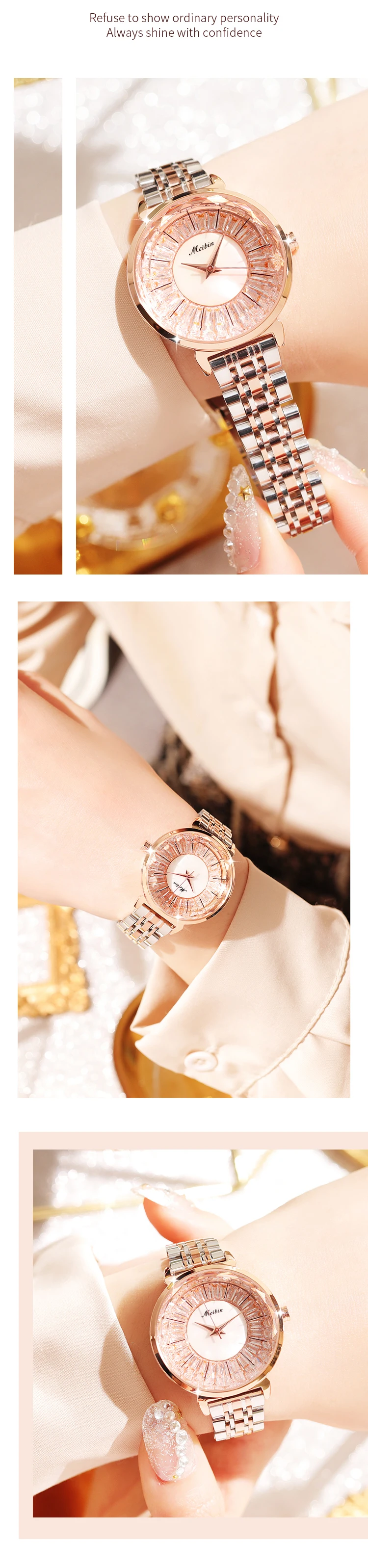 MEIBIN 1590 ladies luxury watches jewelry box set custom logo quartz  movement fashion waterproof watches for women rose| Alibaba.com