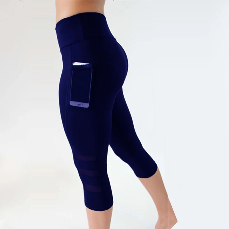 Womens 3/4 Capri Cropped Mesh Leggings Yoga Pants Gym Workout Sports Trouser US