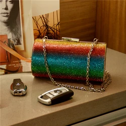 Ladies Rhinestones Clutch Purse Shiny Cans Shaped Rainbow Diamonds Crystal Evening Shoulder Bags Bottle Can Bags