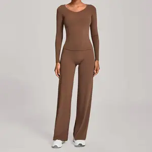 OEM Autumn/Winter Warm Tight Sport Outfit Women High Elasticity High Waist Speed Dry Running Long Sleeve Yoga Set