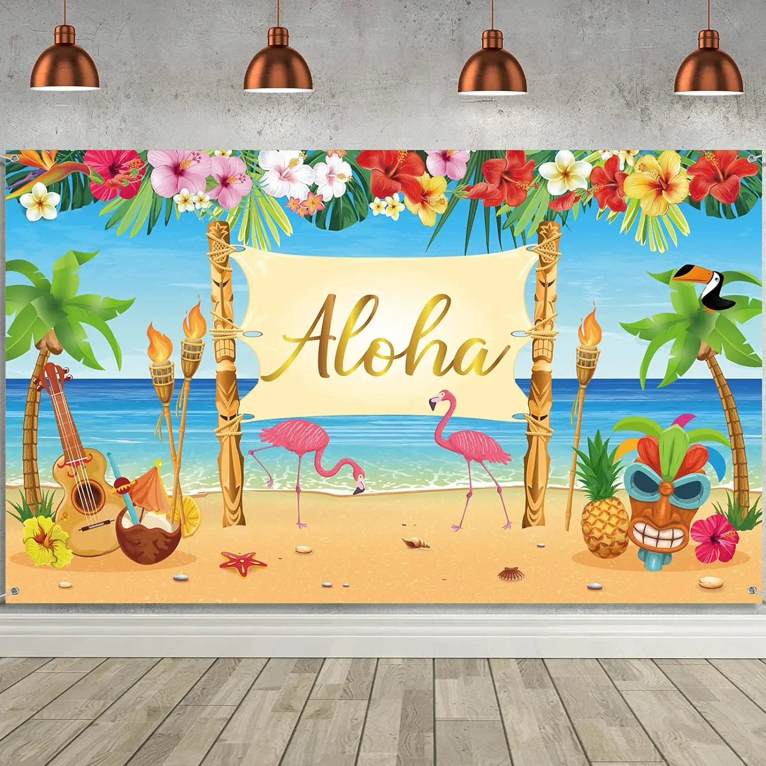 Hawaii Party Deko Set - 3 Banner + 8m Seil Für Luau Party