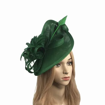 3662 Dark Green Wool Felt Fascinator Hats For Women Ladies Lady Elegant Tea Green Wool Felt Fascinator Hats For Women Ladies Tea Party  main image 3