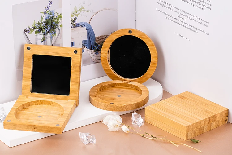 
Empty Cosmetic Packaging Bamboo Magnetic Makeup Case Organic Bamboo Eye Shadow Case 