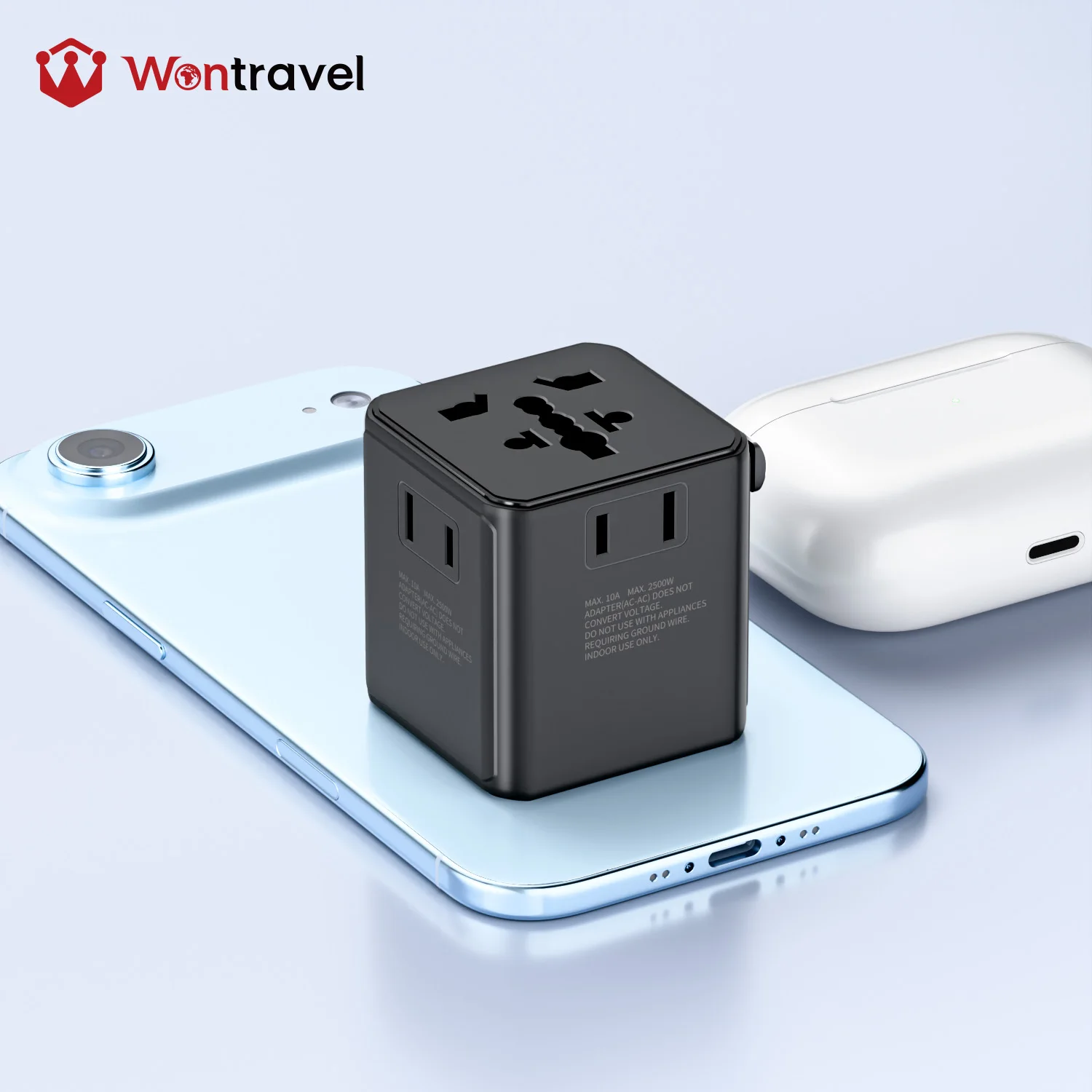 Wontravel  3AC Sockets 2500W Travel Adapter Compact Size Small Worldwide International World Universal Travel Plug Adapter