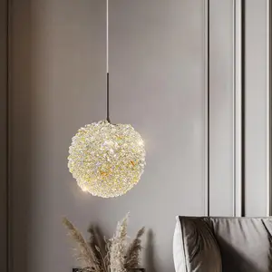 Zeal Lighting Romantic Bedroom Single Head Adjustable Crystal Ball Pendant Light Bedside Chandeliers