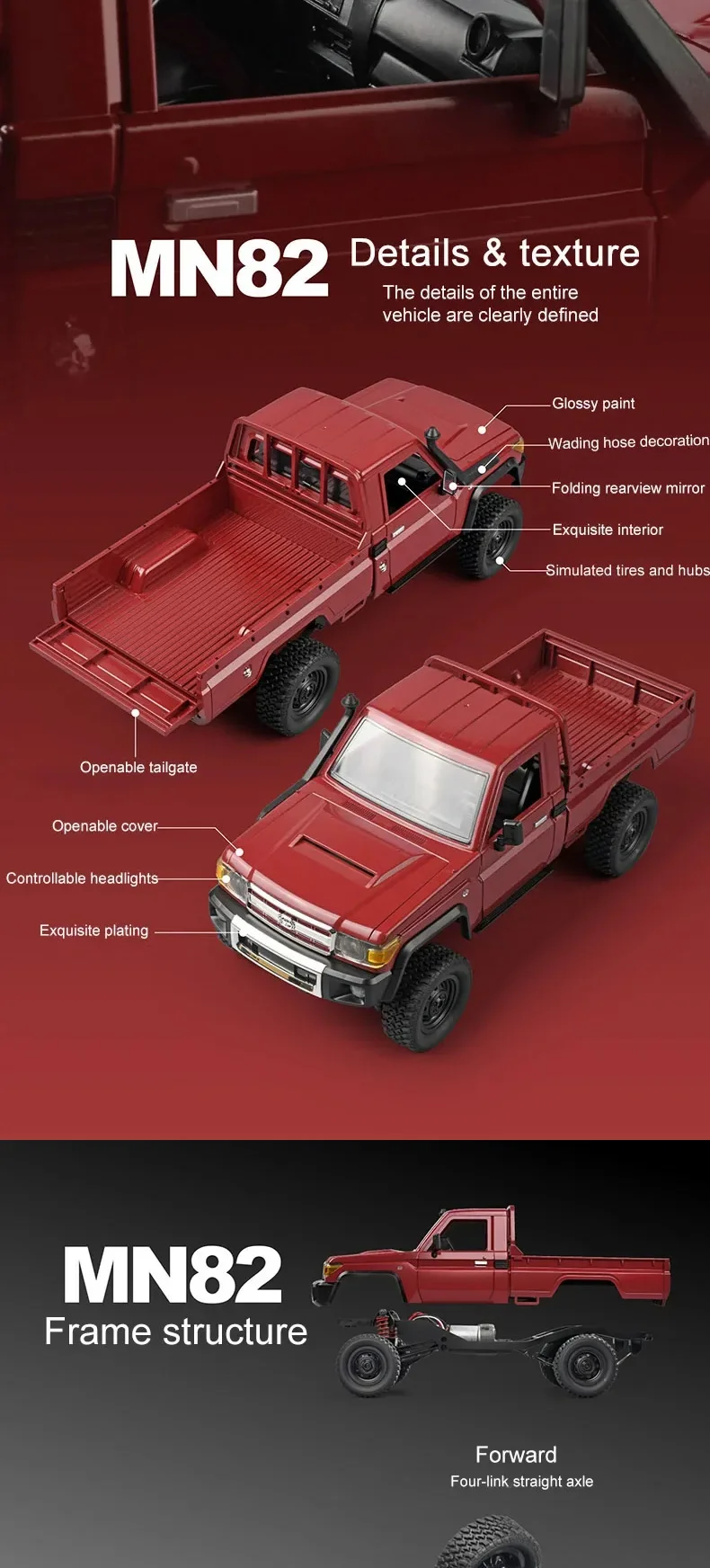 4WD 1/12 MN82 Remote Control Car 2.4Ghz Climbing Trucks USB Charging High Speed RC Car Toys MN Models