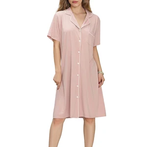 Short Sleeve Nightgowns for Women Sleepshirt Button Down Pajamas Sleep Dress Bamboo Viscose Nightshirt