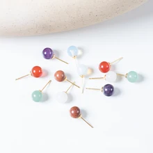 Wholesale custom minimalist natural gemstone Raw Stone Earring 925 sterling silver Stud earrings stone bead earrings women