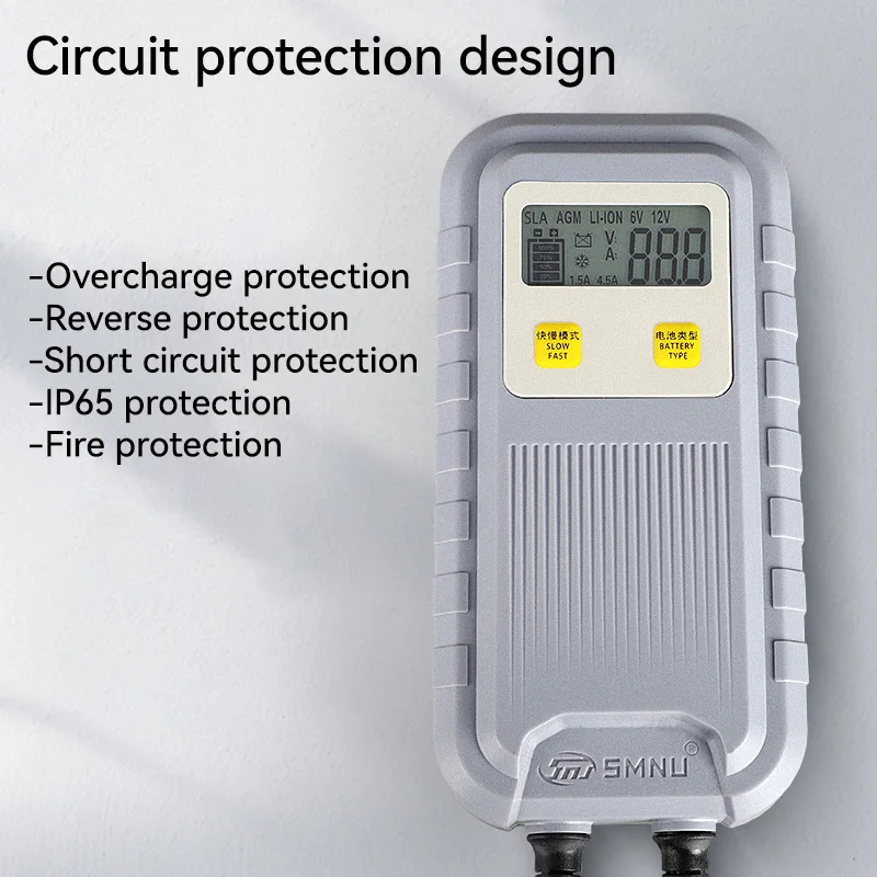Boost Mode Car Battery Charger 12V 6V 4.5Ah Fast Current Adjustable Gel Agm Wet Lead Acid Lifepo4 Battery Charger