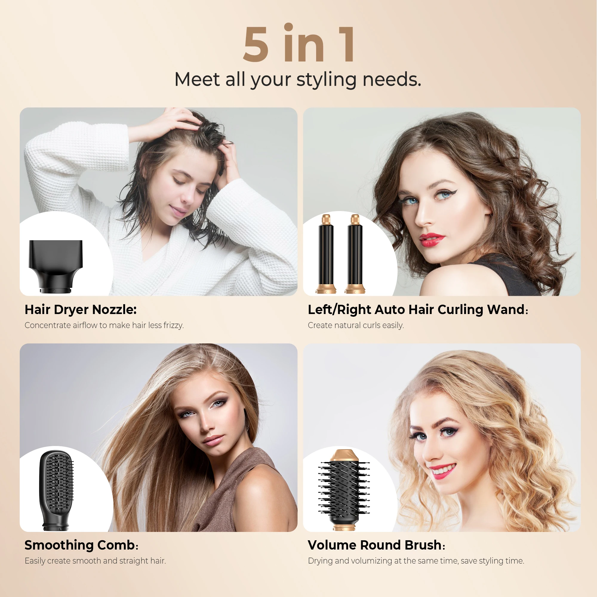 6 in 1 プロ仕様ヘアスタイリングツールセット 折りたたみ式ヘア