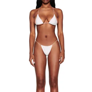 High Quality Women Thin Strap Back Tie Swimwear Thong Back Triangle Bra Bikini Low MOQ Customized Service Manufacturer