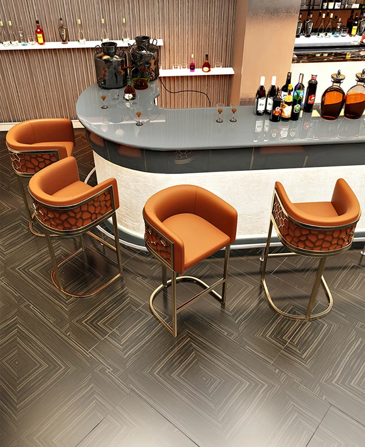 European Style Pub Chairs Front Desk Stainless Steel Salon Bar Chair
