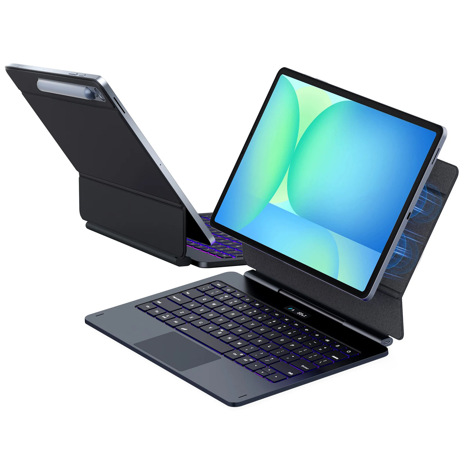 Teclado magnético con teclas de mecanismo de tijera para Galaxy Tab S11 FE de 13,1 pulgadas, retroiluminación de 7 colores, trackpad delgado, funda tipo folio con compartimento para S Pen; soporte ODM/OEM