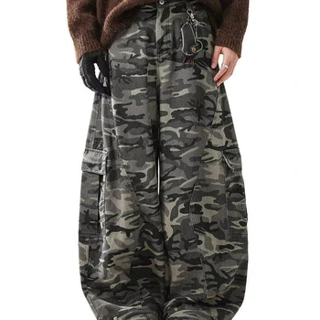American Retro Camouflage Workwear Male Spring Autumn 2025 Trendy Brand Loose Trousers Versatile Casual Wide-leg Baggy Pants Men