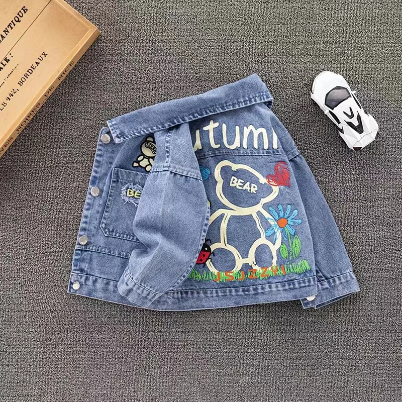 Spring and Autumn Baby Denim Boys Fashion Jackets Coats Cartoon Fashion Outwear Coat for Children Kids Girls Casual Jacket