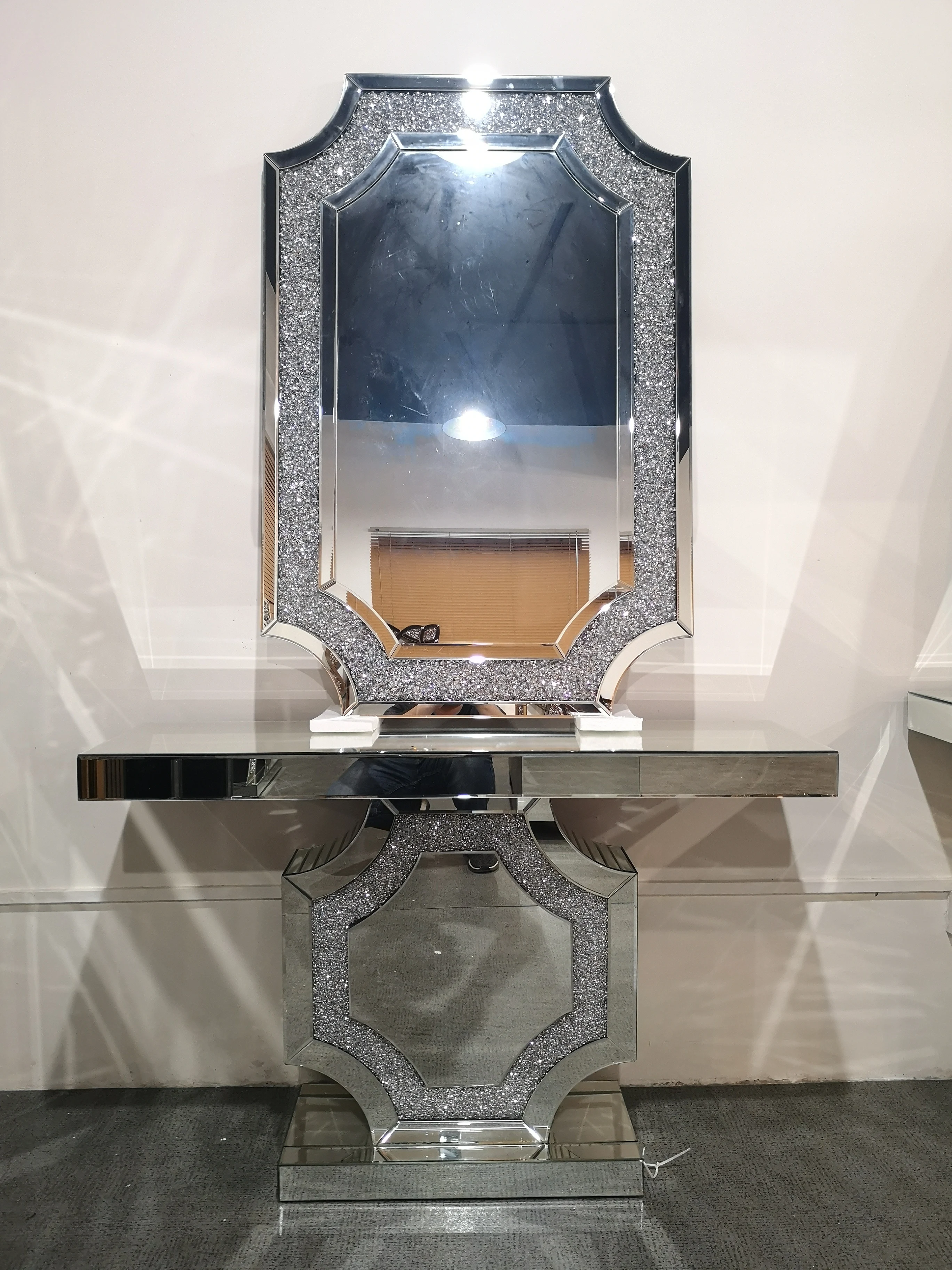 Fair Price Elegant French Style Cheap Crushed Diamond  Mirrored Console Table