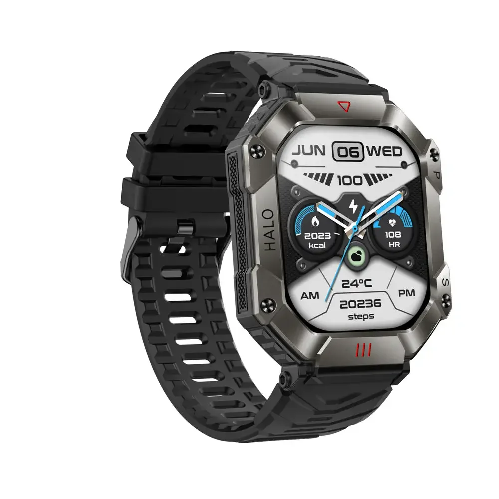 Smart Watch KR80 Men Outdoor Sports Fitness Tracker BT Call Music 2inch Screen Compass 650mAh Large Battery Smartwatch