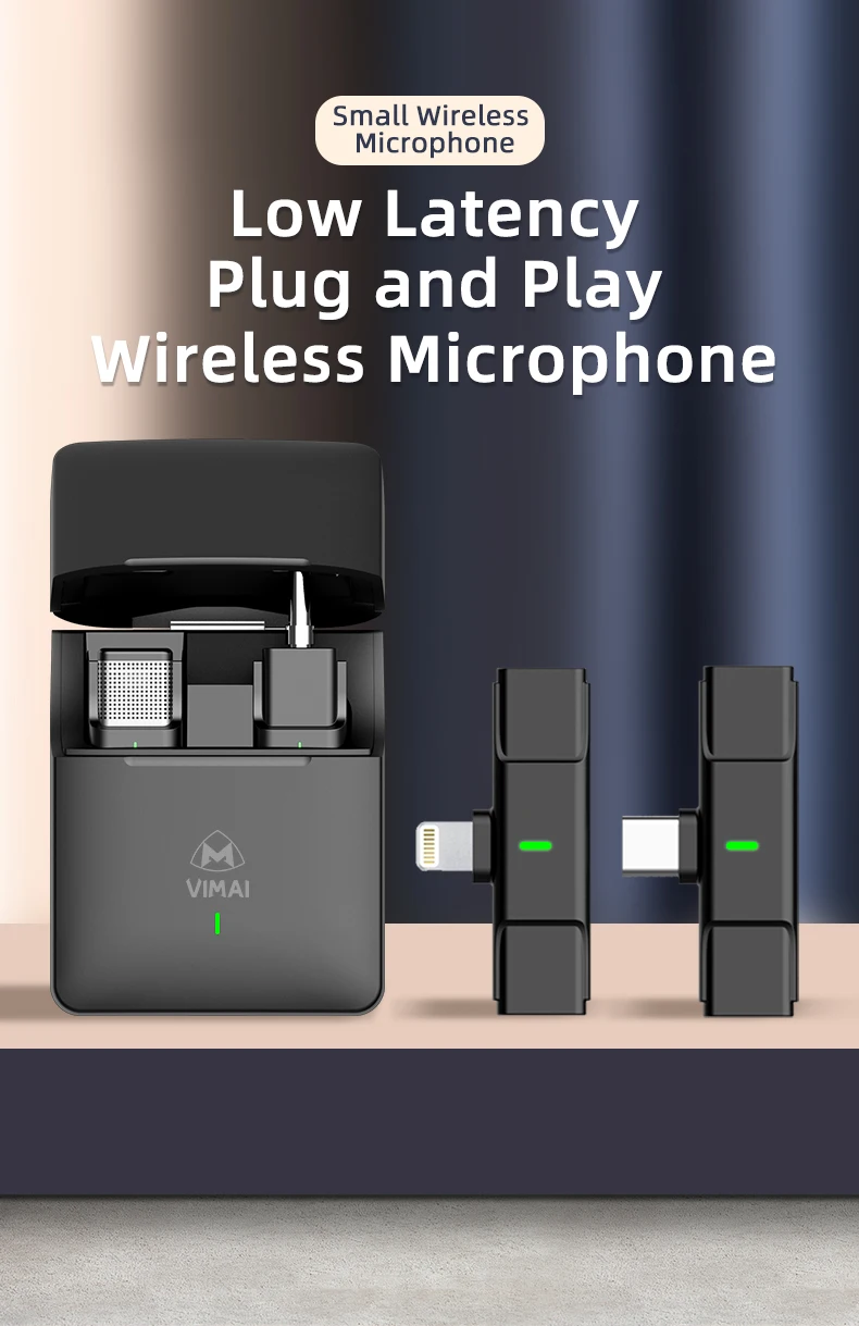 Easy Use Wireless Microphone With Charging Case Micro Mic Recording Lapel Lavalier Microphone with 3.5mm/ type-c/ lightning port