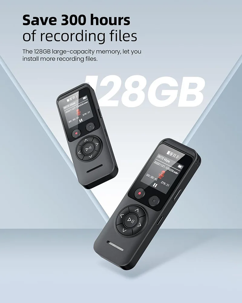 Benjie Brand High Resolution IPS Color Screen Digital Voice Recorder 32/64/128GB Memory 20-Hour Recording Time MP3 WAV for