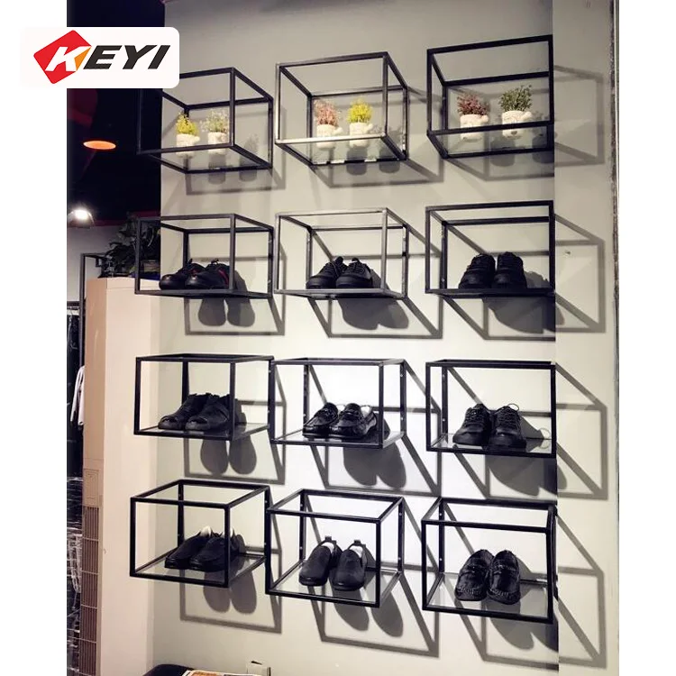 Wholesale Black Metal Retail Shop Display High Heel Sneakers Shoe Display  Wall Mount for Retail Store