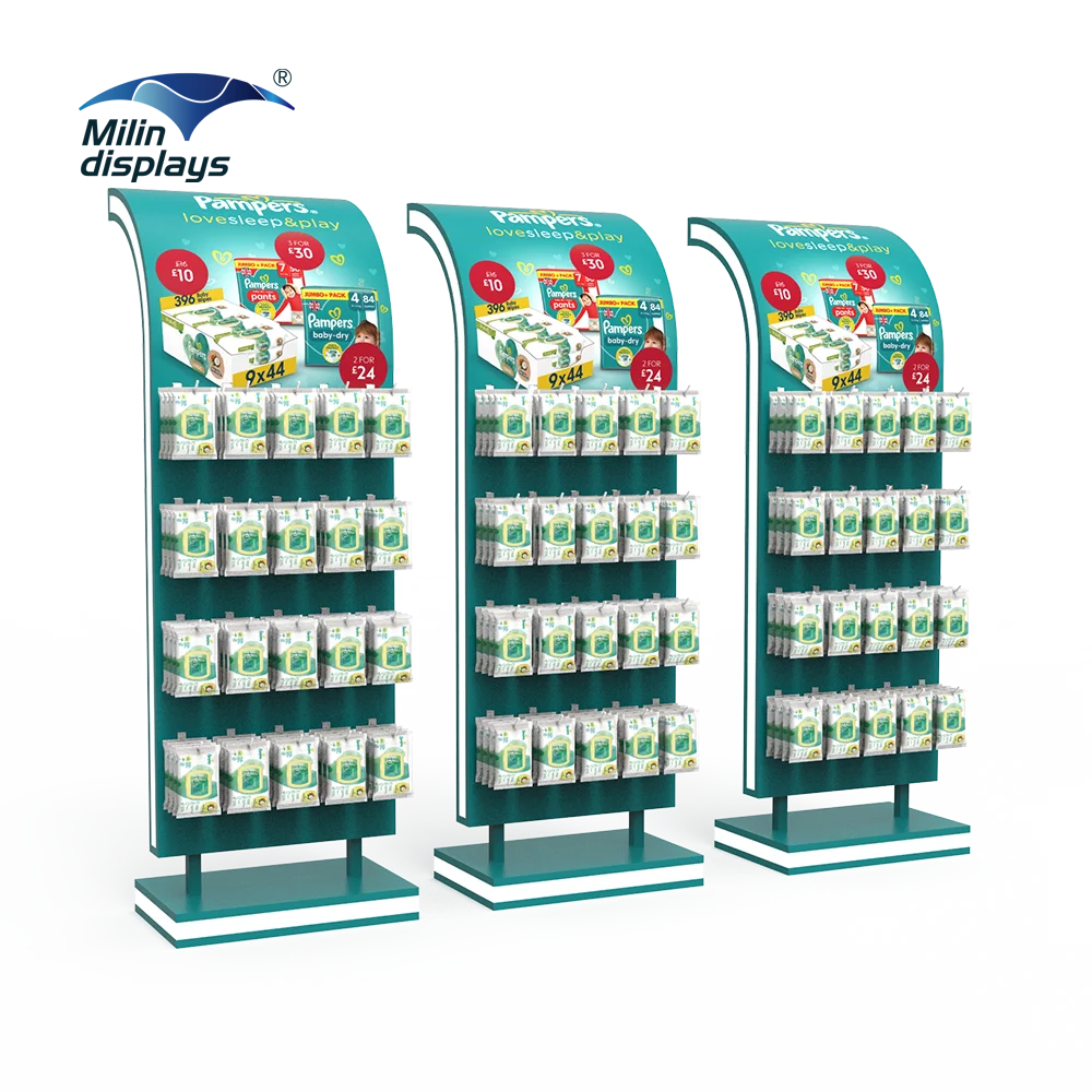 Custom Logo Print Small Goods Book Snack Chip Shelves Supermarket Shelf Advertise Display Rack Supermarket Shelves Display Stand