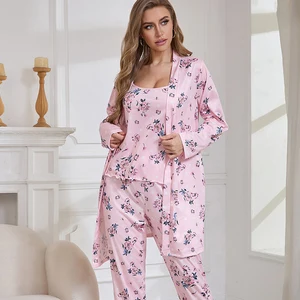 High Quality Custom Printed Casual Comfortable Sleepwear 3 Pieces Long-sleeved Pajamas