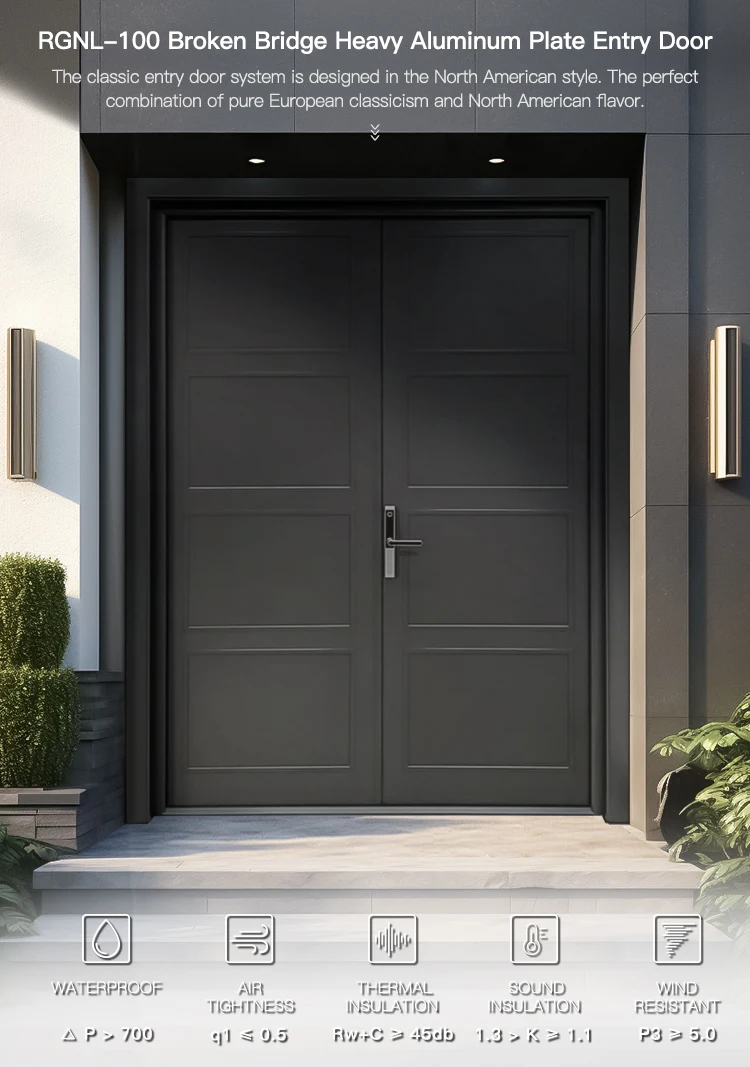 Rogenilan Aluminum Double House Front Entry Luxury Glass Door Front