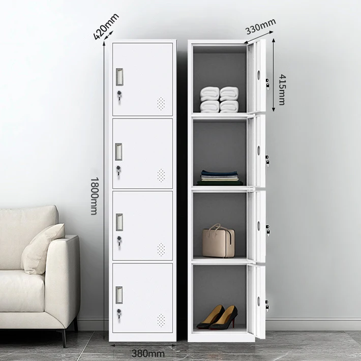Gray White Steel Four Door Cabinet for Dormitory, Office, and Gym Use