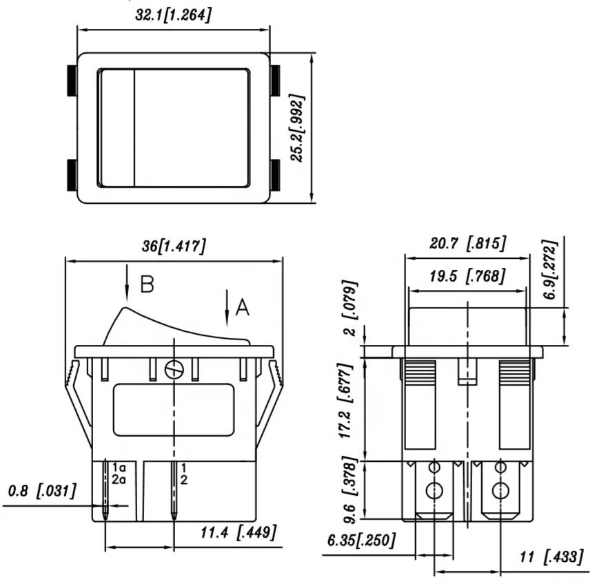 250V 16A Green Light 4pin on off Dpst Rocker Switches - Onegol