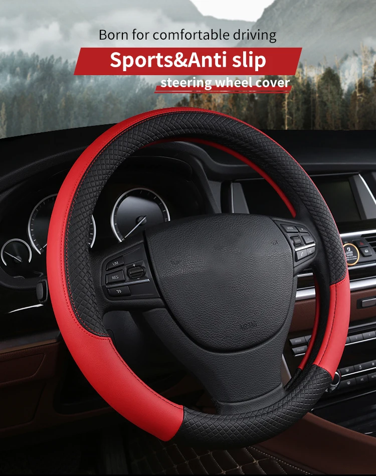 Car Steering Wheel Sport Splicing Diamond PU Leather Hand Wheel Cover Universal Steering Wheel Cover Interior Accessories