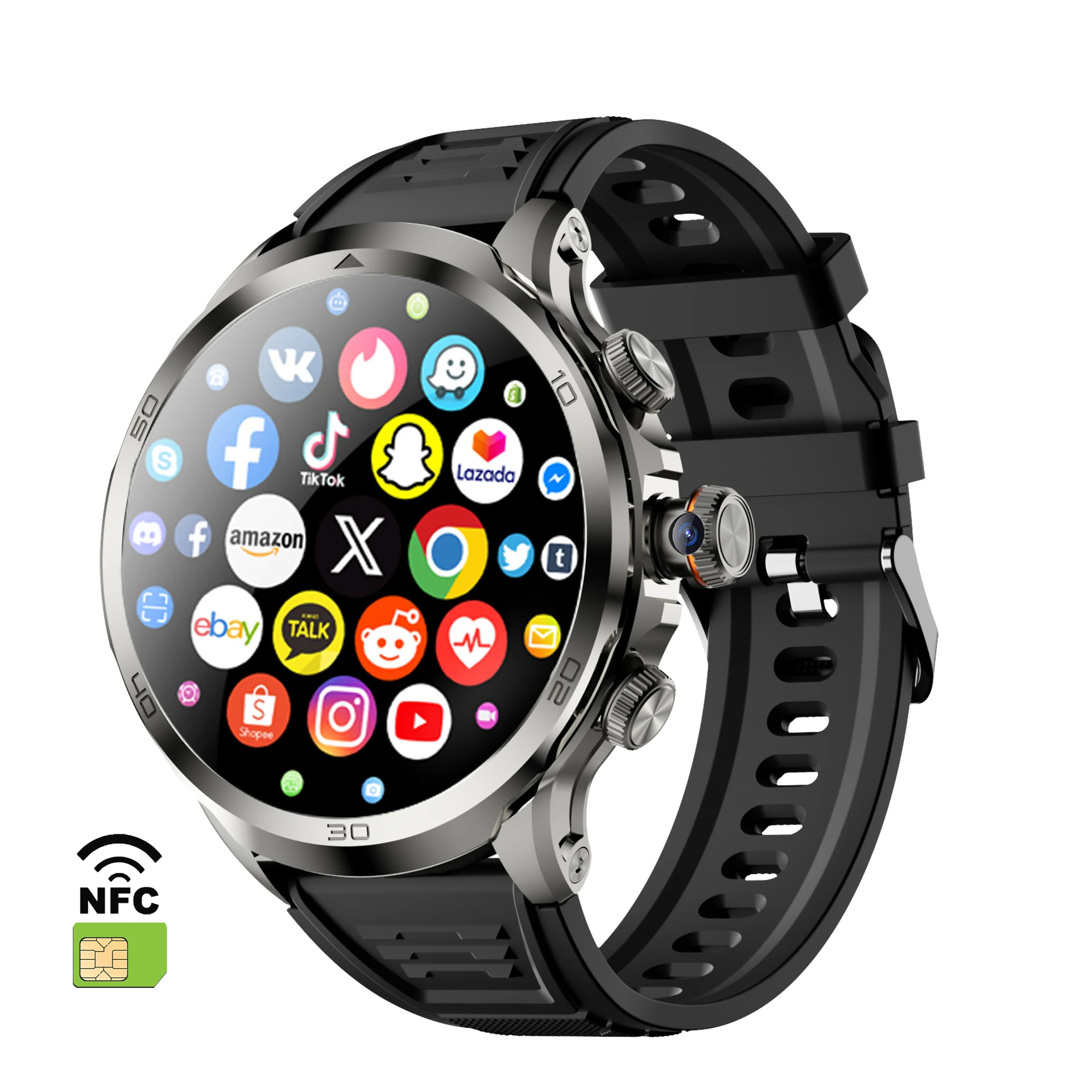 H19 Smartwatch 4G Android Luxury Watch with NFC Camera - Technical View